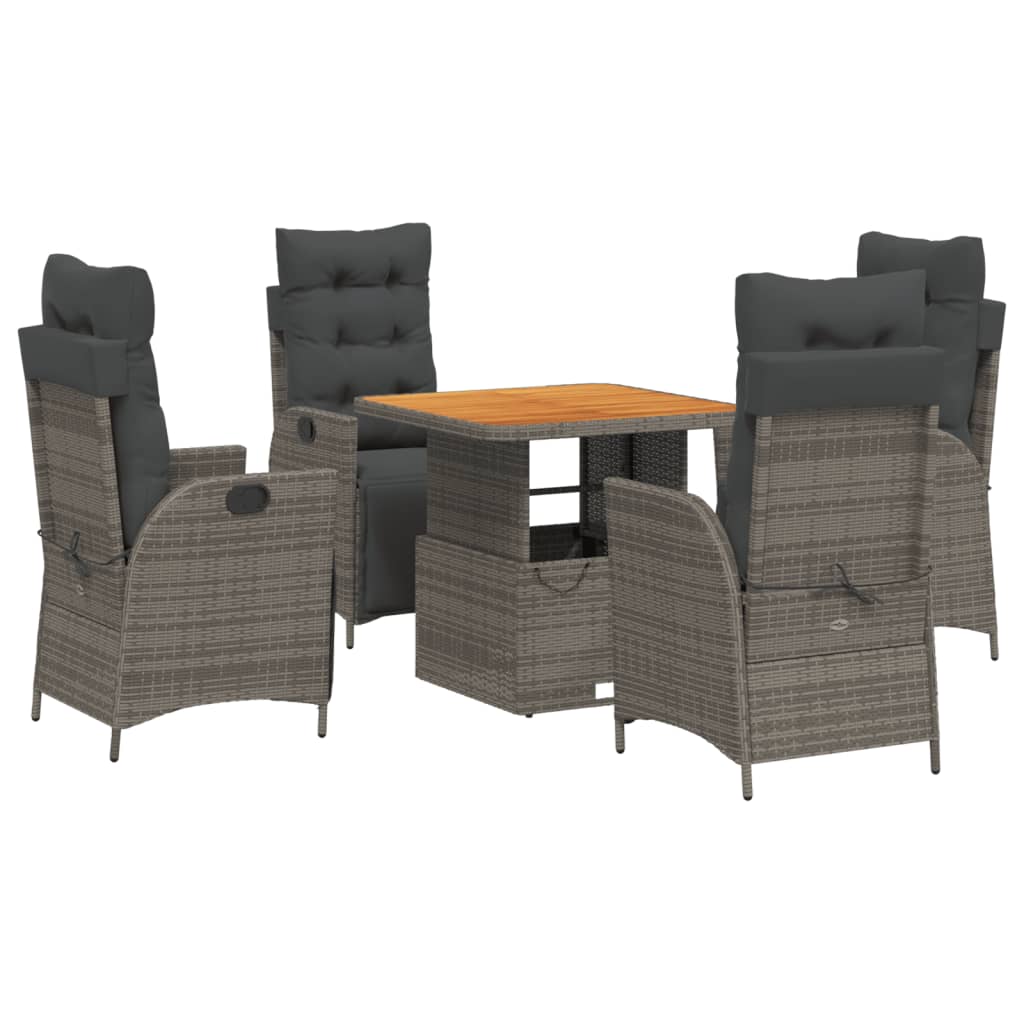 Set da Pranzo da Giardino 5 pz con Cuscini in Polyrattan Grigio - homemem39