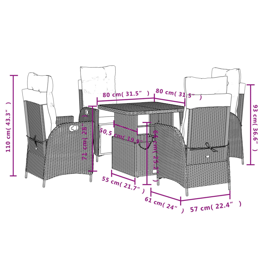 Set da Pranzo da Giardino 5 pz con Cuscini in Polyrattan Grigio | homemem39