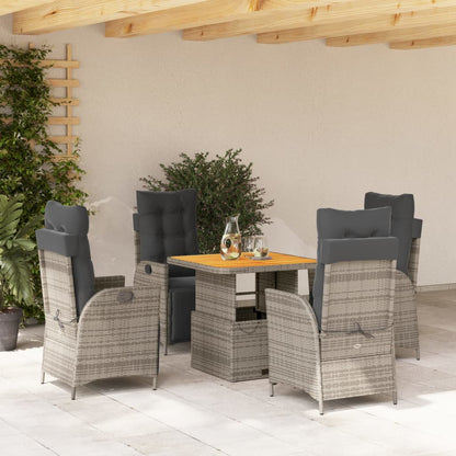 Set da Pranzo da Giardino 5 pz con Cuscini in Polyrattan Grigio - homemem39