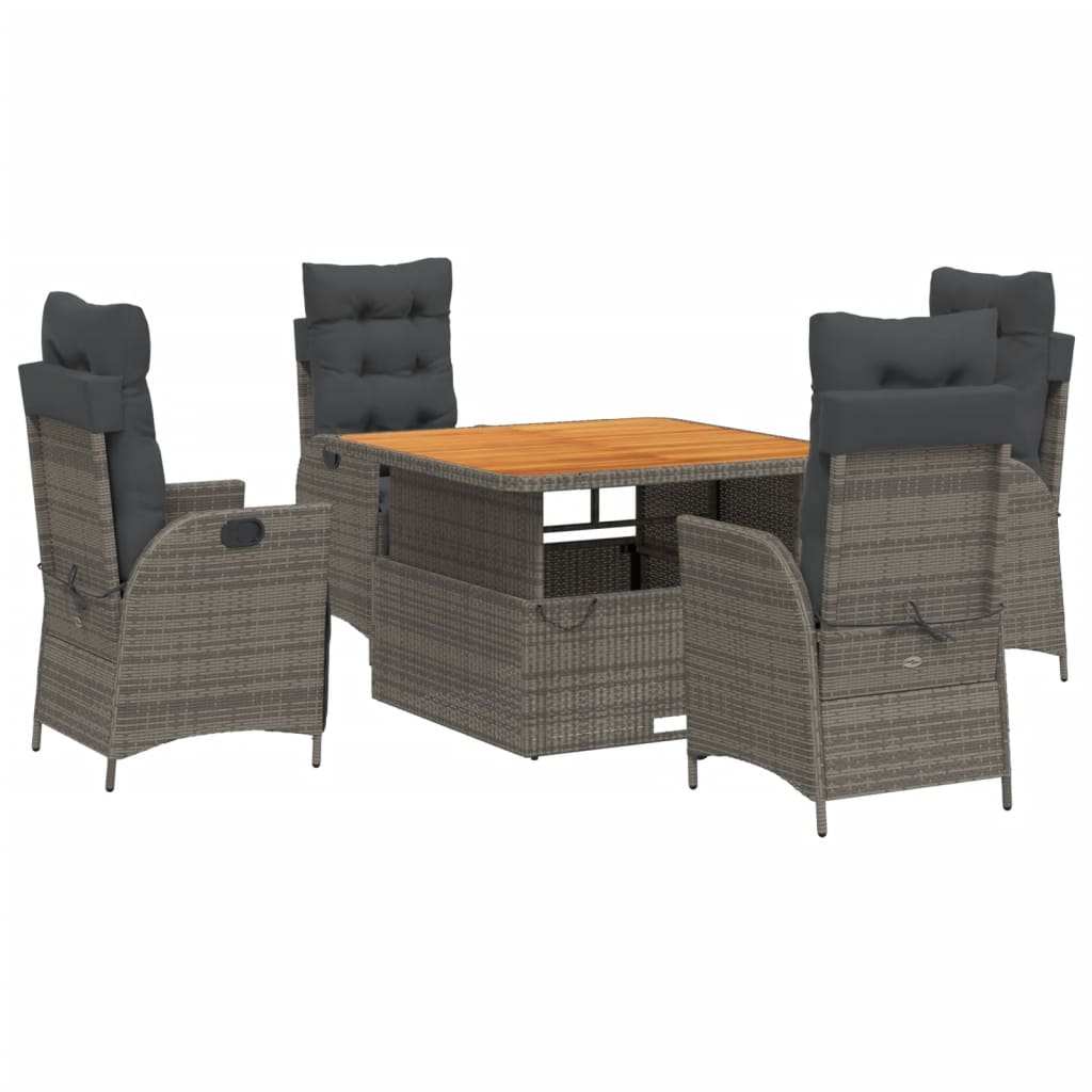 Set da Pranzo da Giardino 5 pz con Cuscini in Polyrattan Grigio | homemem39