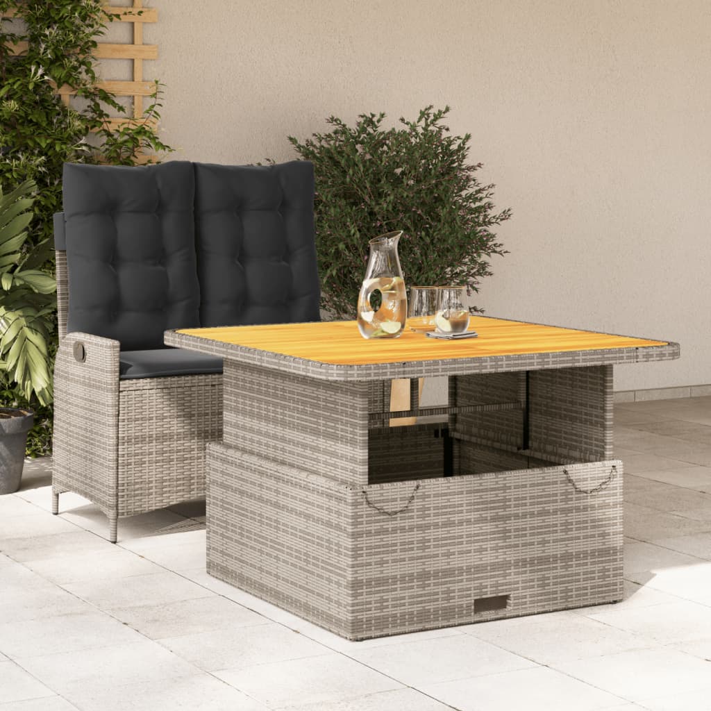 Set da Pranzo da Giardino 2 pz con Cuscini in Polyrattan Grigio - homemem39
