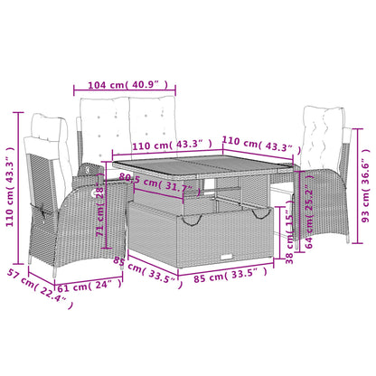 Set da Pranzo da Giardino 4 pz con Cuscini in Polyrattan Grigio | homemem39