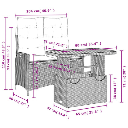 Set da Pranzo da Giardino 2 pz con Cuscini in Polyrattan Grigio - homemem39