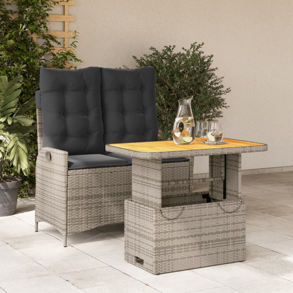 Set da Pranzo da Giardino 2 pz con Cuscini in Polyrattan Grigio - homemem39