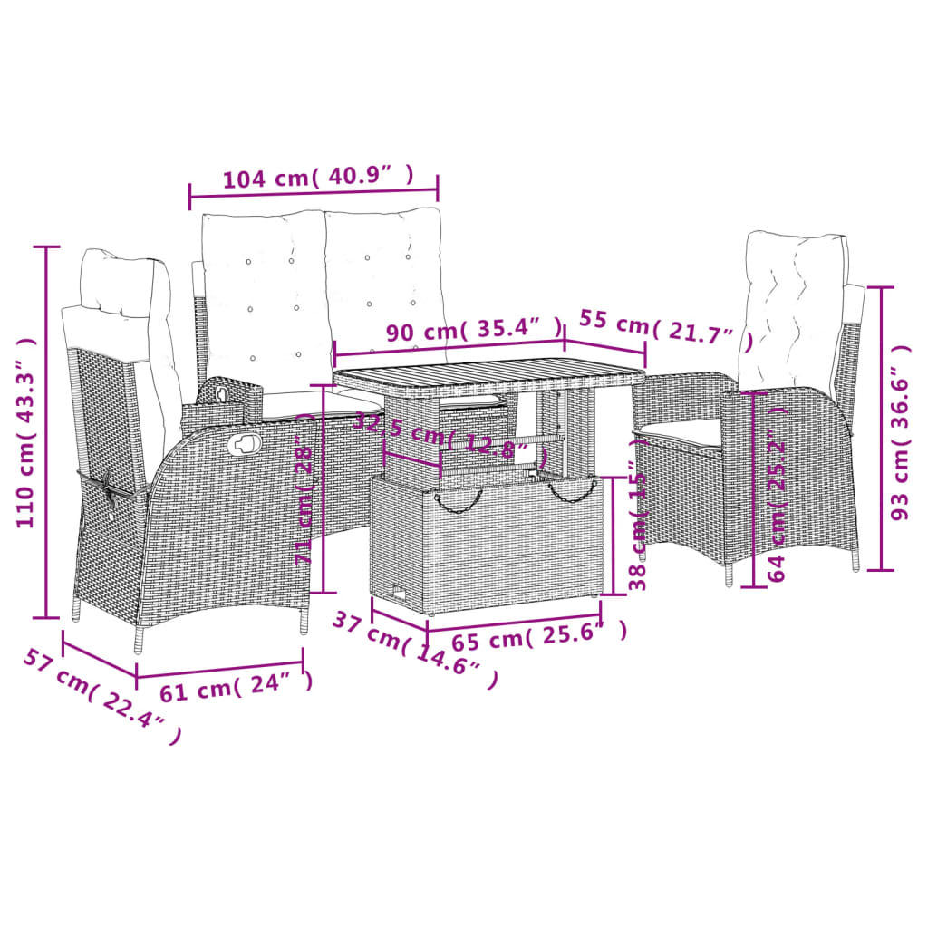 Set da Pranzo da Giardino 4 pz con Cuscini in Polyrattan Grigio | homemem39