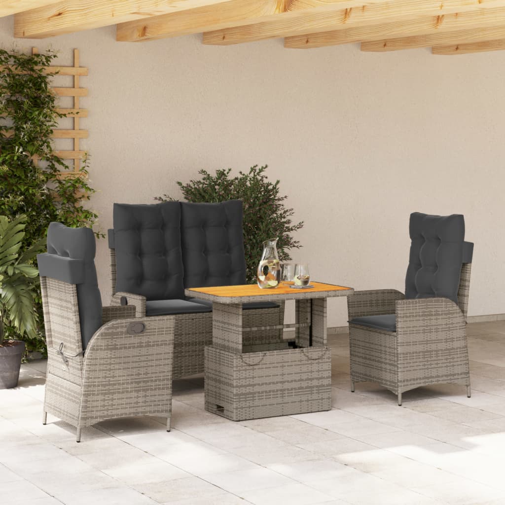 Set da Pranzo da Giardino 4 pz con Cuscini in Polyrattan Grigio | homemem39