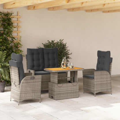 Set da Pranzo da Giardino 4 pz con Cuscini in Polyrattan Grigio - homemem39