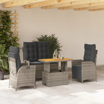 Set da Pranzo da Giardino 4 pz con Cuscini in Polyrattan Grigio | homemem39