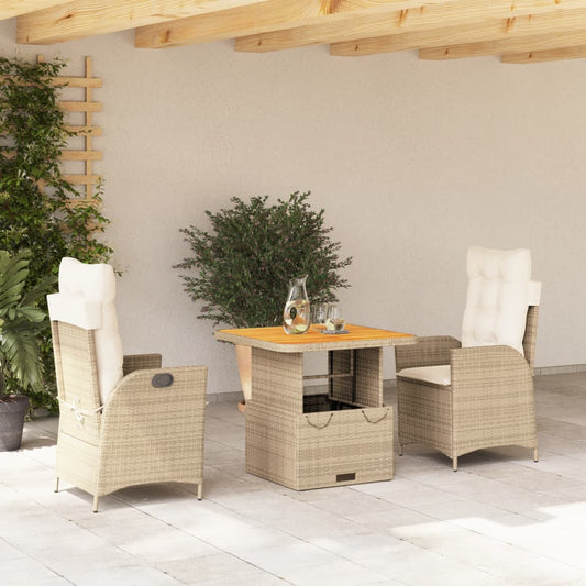 Set da Pranzo da Giardino 3 pz con Cuscini Beige in Polyrattan - homemem39