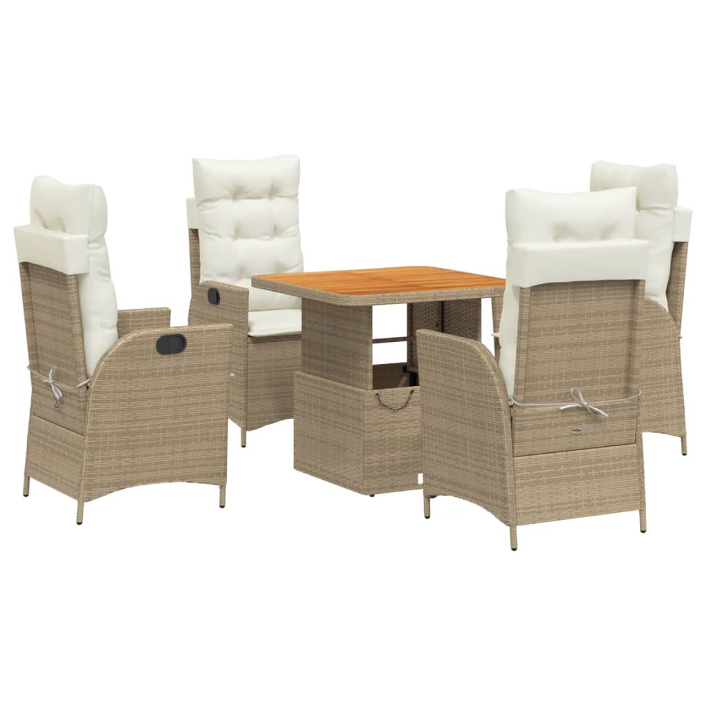 Set da Pranzo da Giardino 5 pz con Cuscini Beige in Polyrattan - homemem39