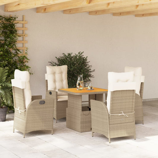 Set da Pranzo da Giardino 5 pz con Cuscini Beige in Polyrattan - homemem39