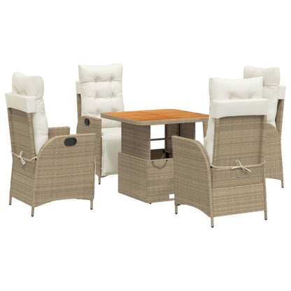 Set da Pranzo da Giardino 5 pz con Cuscini Beige in Polyrattan - homemem39