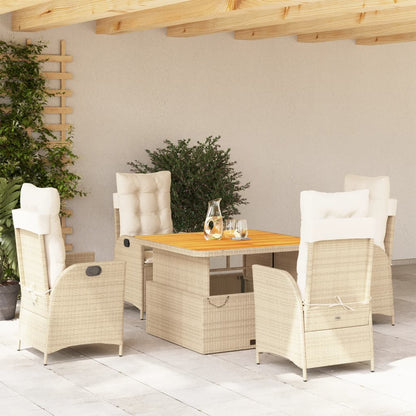Set da Pranzo da Giardino 5 pz con Cuscini Beige in Polyrattan | homemem39
