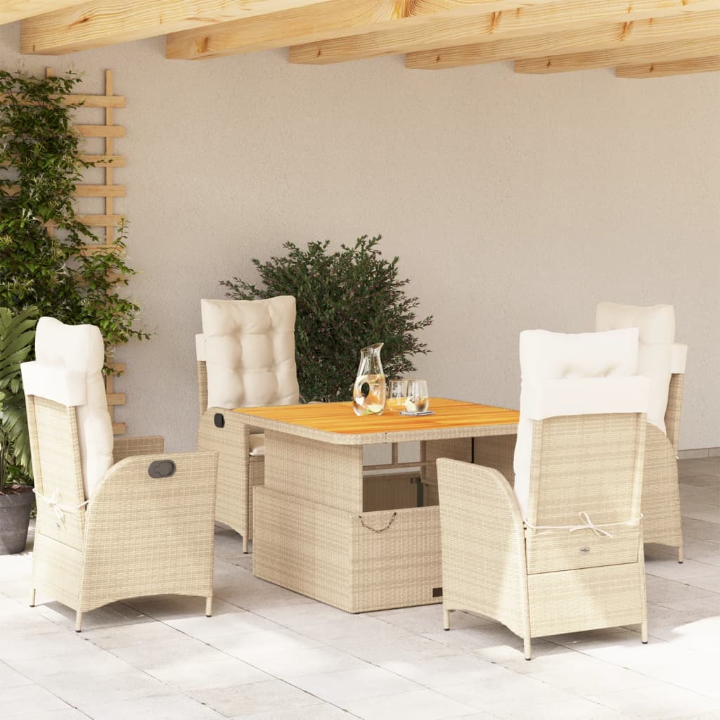 Set da Pranzo da Giardino 5 pz con Cuscini Beige in Polyrattan - homemem39