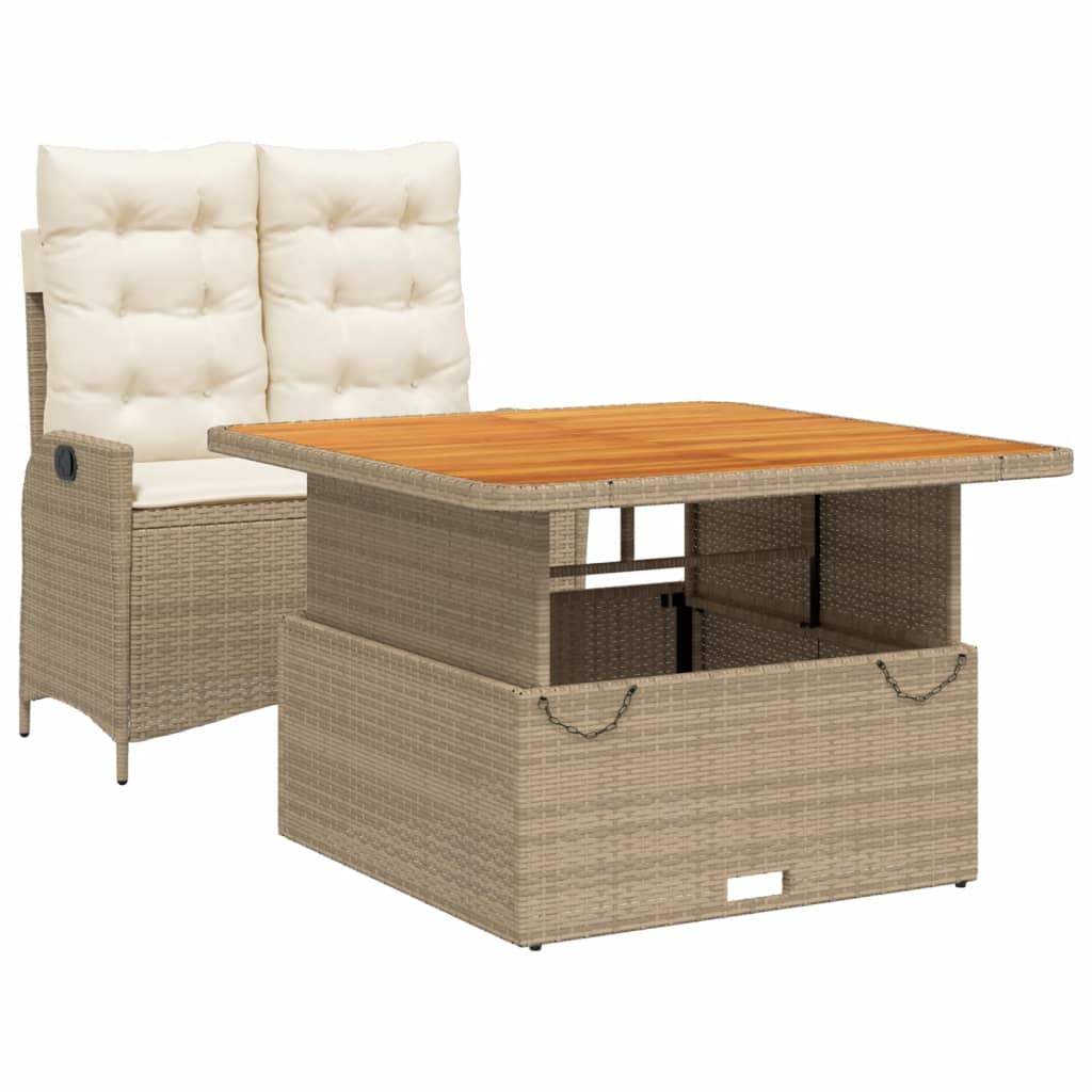 Set da Pranzo da Giardino 2 pz con Cuscini Beige in Polyrattan | homemem39