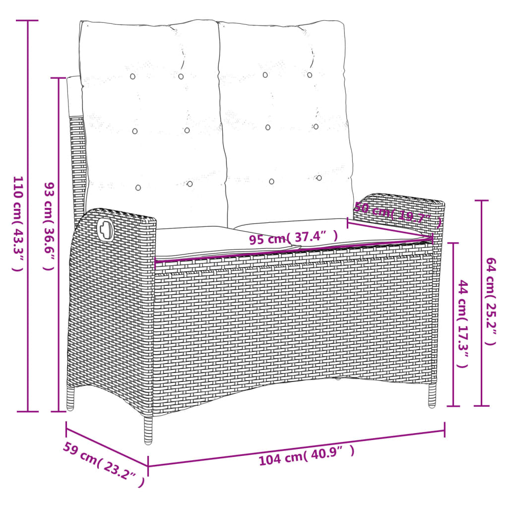 Set da Pranzo da Giardino 2 pz con Cuscini Beige in Polyrattan | homemem39