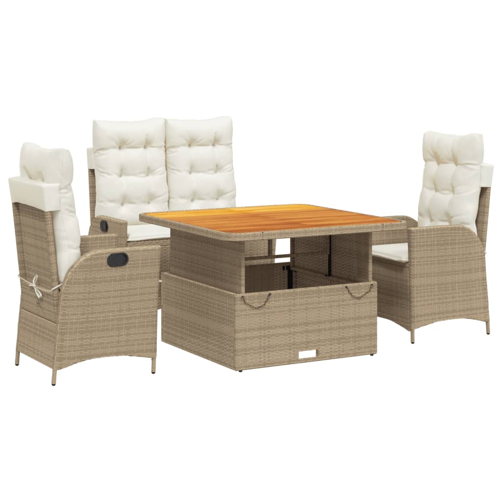 Set da Pranzo da Giardino 4 pz con Cuscini Beige in Polyrattan | homemem39