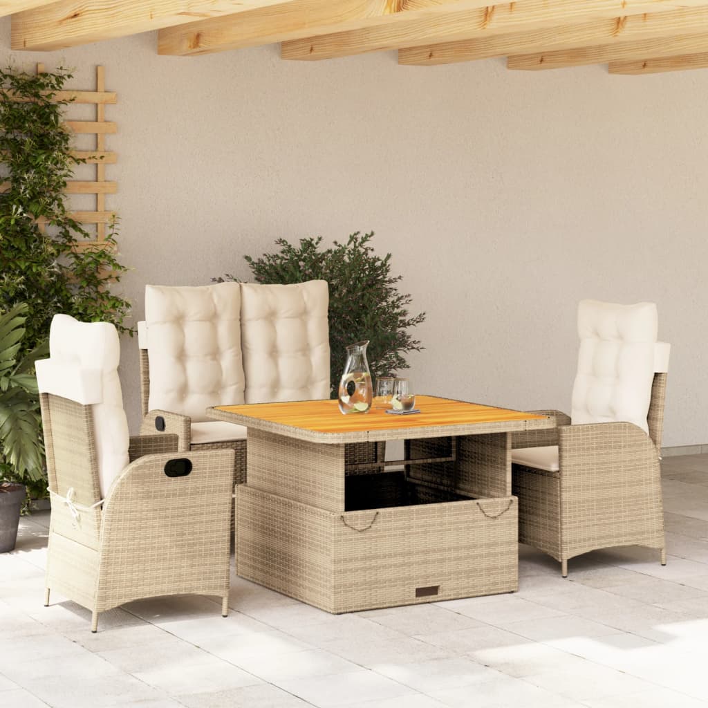 Set da Pranzo da Giardino 4 pz con Cuscini Beige in Polyrattan | homemem39