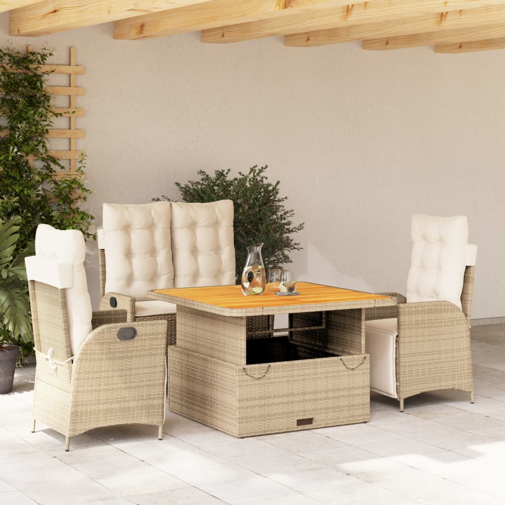 Set da Pranzo da Giardino 4 pz con Cuscini Beige in Polyrattan - homemem39