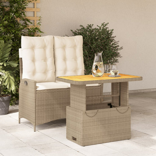 Set da Pranzo da Giardino 2 pz con Cuscini Beige in Polyrattan - homemem39