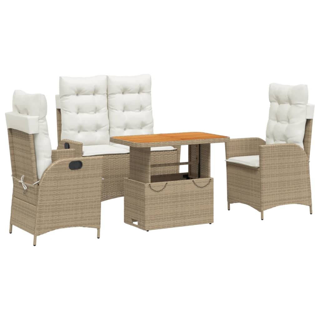 Set da Pranzo da Giardino 4 pz con Cuscini Beige in Polyrattan | homemem39