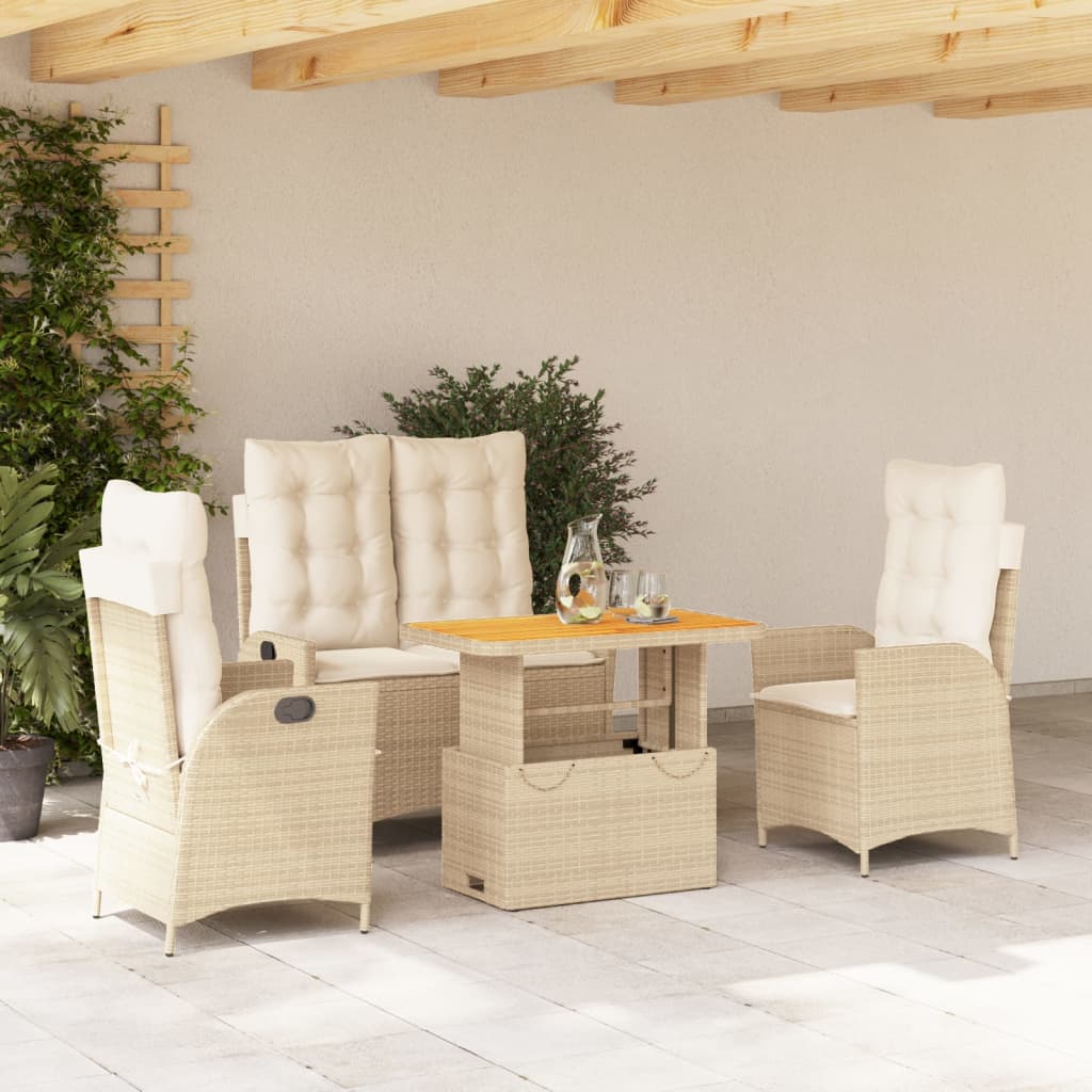 Set da Pranzo da Giardino 4 pz con Cuscini Beige in Polyrattan | homemem39