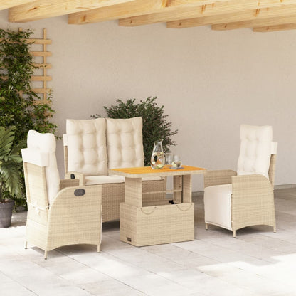 Set da Pranzo da Giardino 4 pz con Cuscini Beige in Polyrattan | homemem39