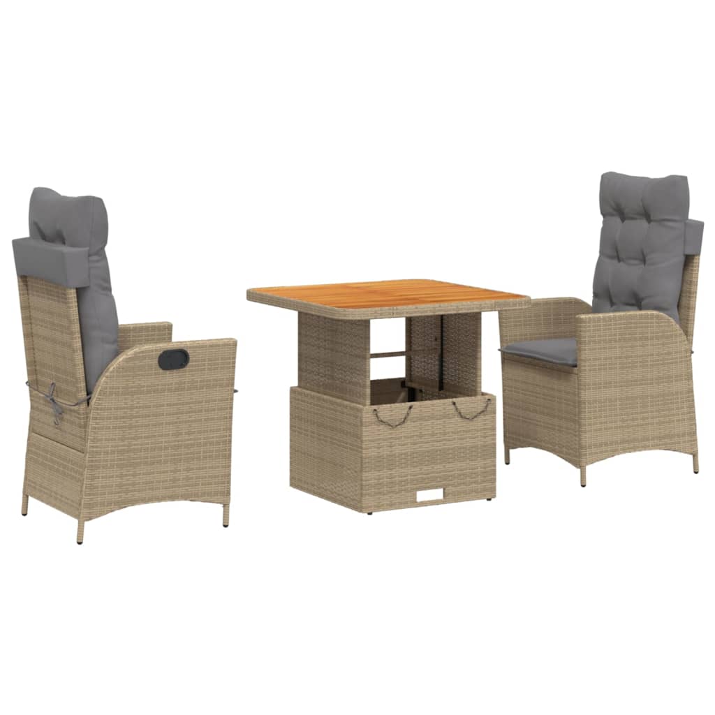 Set da Pranzo da Giardino 3 pz con Cuscini Beige in Polyrattan - homemem39