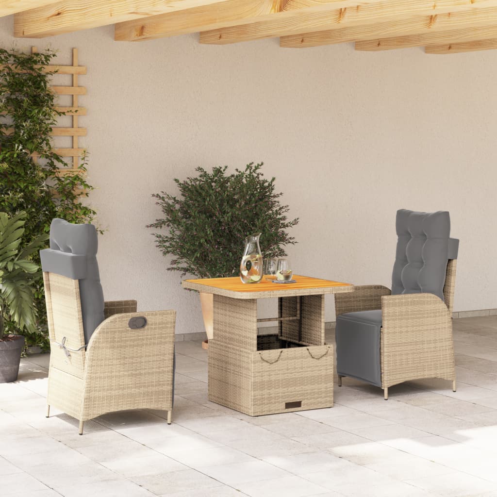 Set da Pranzo da Giardino 3 pz con Cuscini Beige in Polyrattan - homemem39