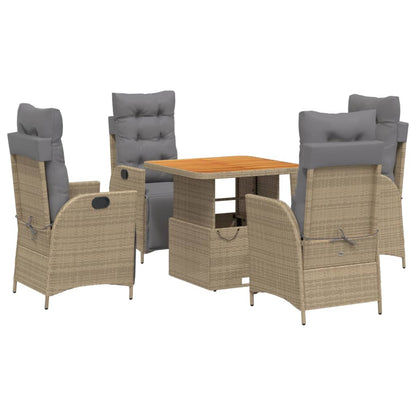 Set da Pranzo da Giardino 5 pz con Cuscini Beige in Polyrattan - homemem39