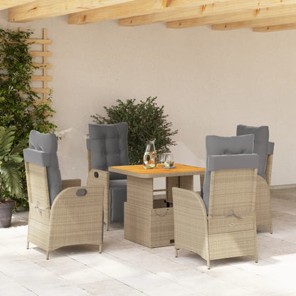 Set da Pranzo da Giardino 5 pz con Cuscini Beige in Polyrattan - homemem39