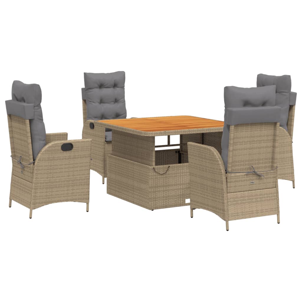 Set da Pranzo da Giardino 5 pz con Cuscini Beige in Polyrattan | homemem39