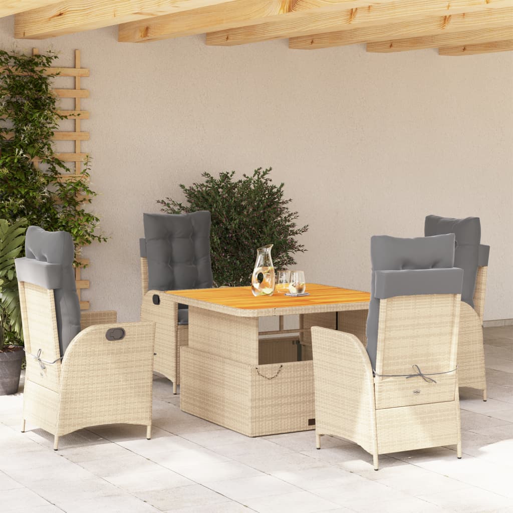 Set da Pranzo da Giardino 5 pz con Cuscini Beige in Polyrattan | homemem39