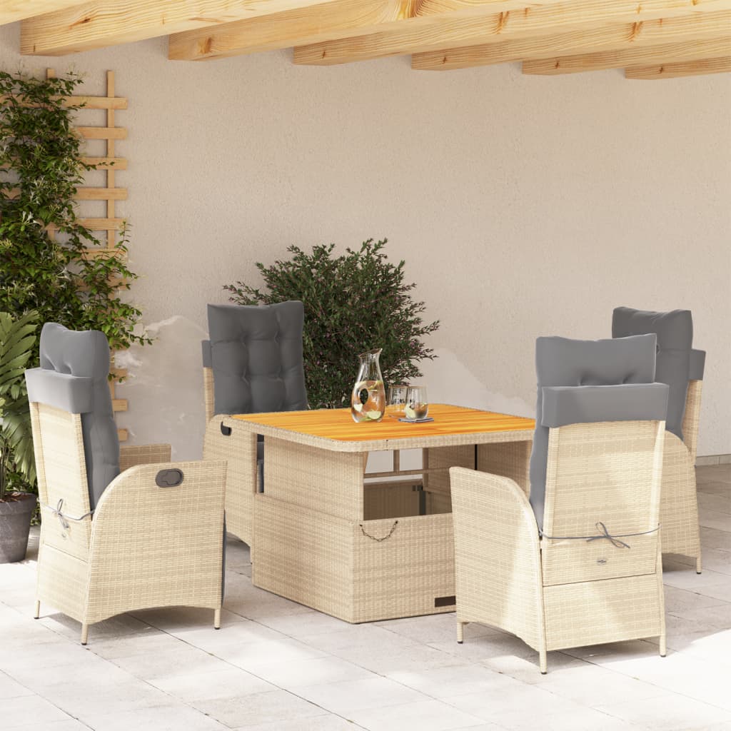 Set da Pranzo da Giardino 5 pz con Cuscini Beige in Polyrattan - homemem39