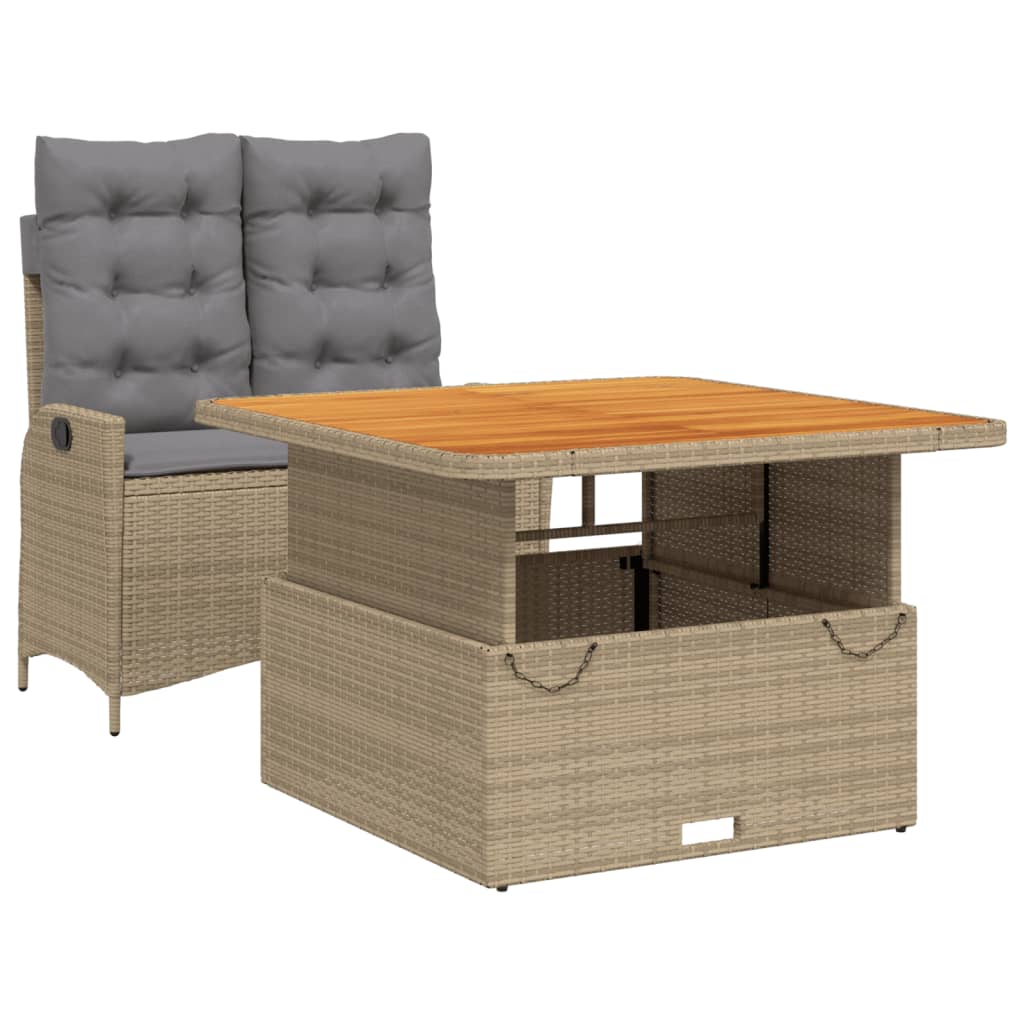 Set da Pranzo da Giardino 2 pz con Cuscini Beige in Polyrattan | homemem39