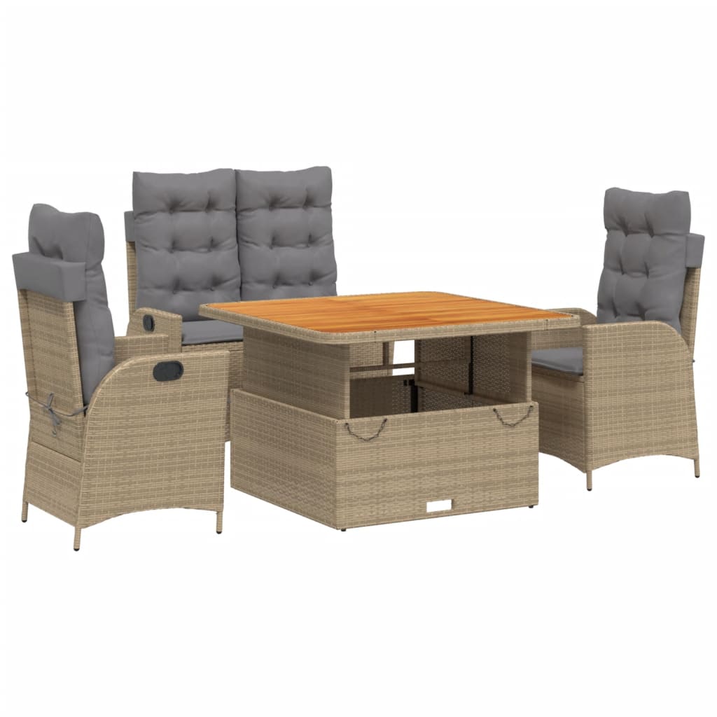 Set da Pranzo da Giardino 4 pz con Cuscini Beige in Polyrattan - homemem39