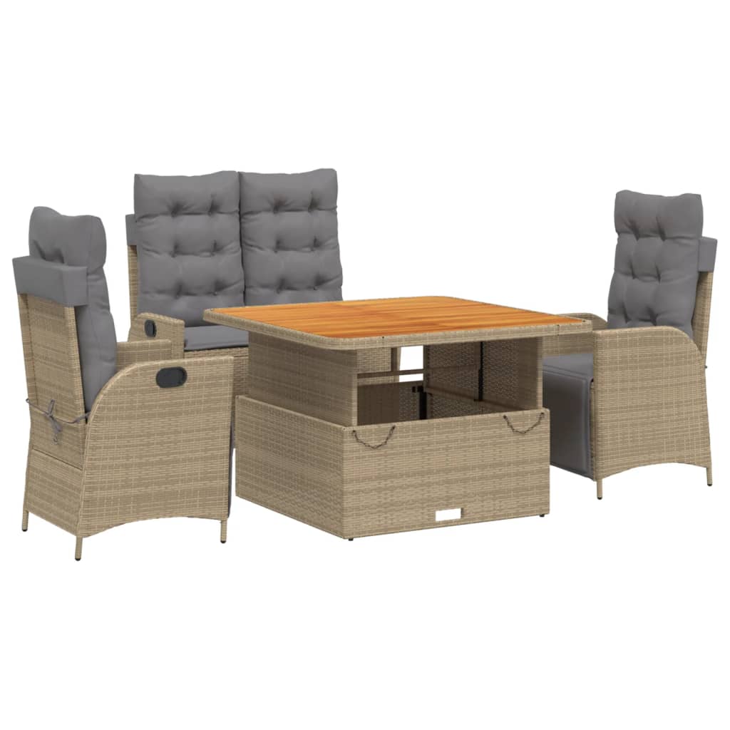 Set da Pranzo da Giardino 4 pz con Cuscini Beige in Polyrattan - homemem39