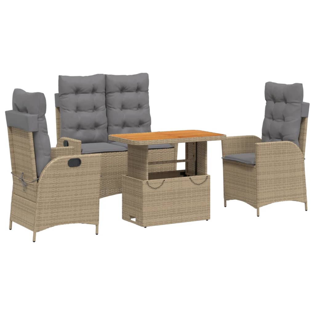 Set da Pranzo da Giardino 4 pz con Cuscini Beige in Polyrattan | homemem39