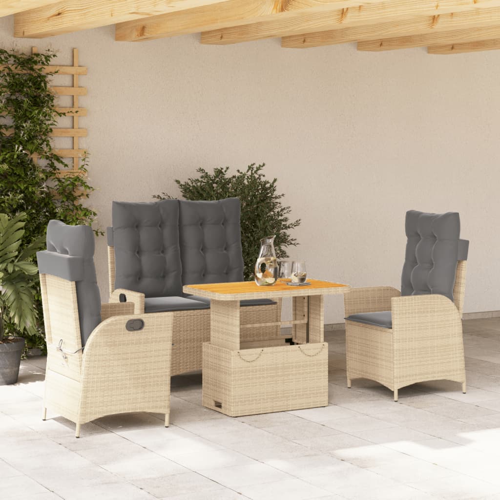 Set da Pranzo da Giardino 4 pz con Cuscini Beige in Polyrattan | homemem39