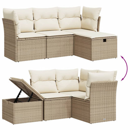 Set Divano da Giardino 4 pz con Cuscini Beige in Polyrattan - homemem39