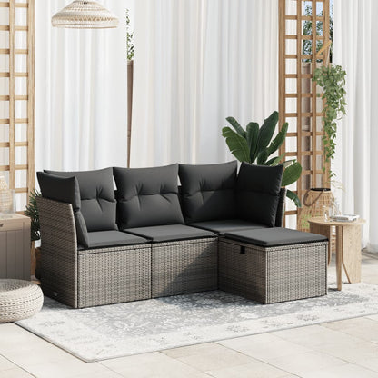Set Divani da Giardino 4 pz con Cuscini in Polyrattan Grigio | homemem39