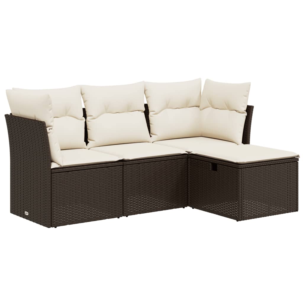 Set Divano da Giardino 4 pz con Cuscini Marrone in Polyrattan - homemem39