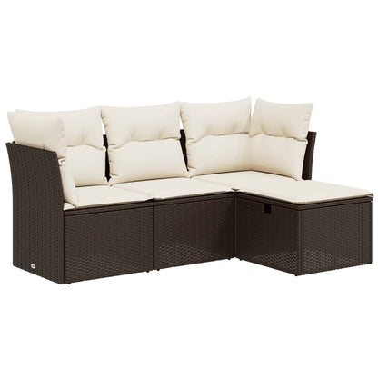 Set Divano da Giardino 4 pz con Cuscini Marrone in Polyrattan - homemem39