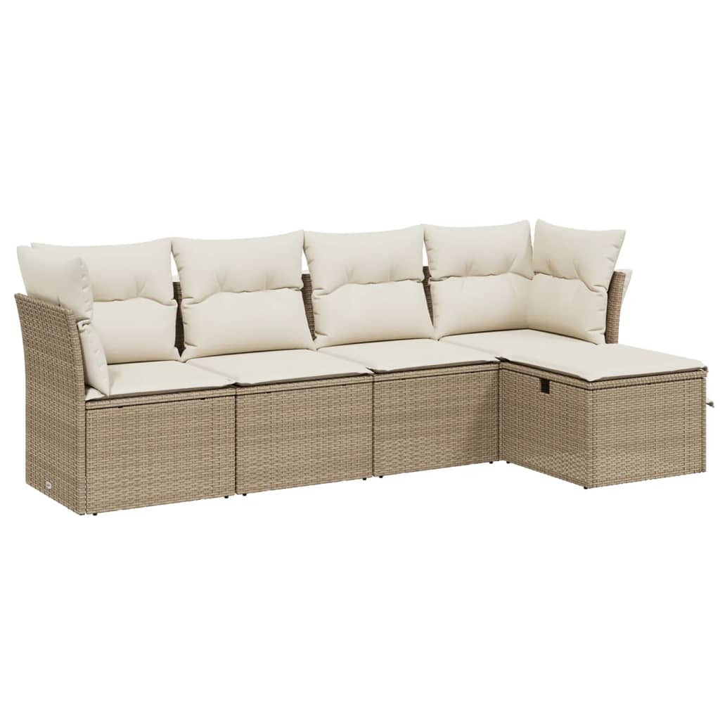 Set Divano da Giardino 5 pz con Cuscini Beige in Polyrattan - homemem39