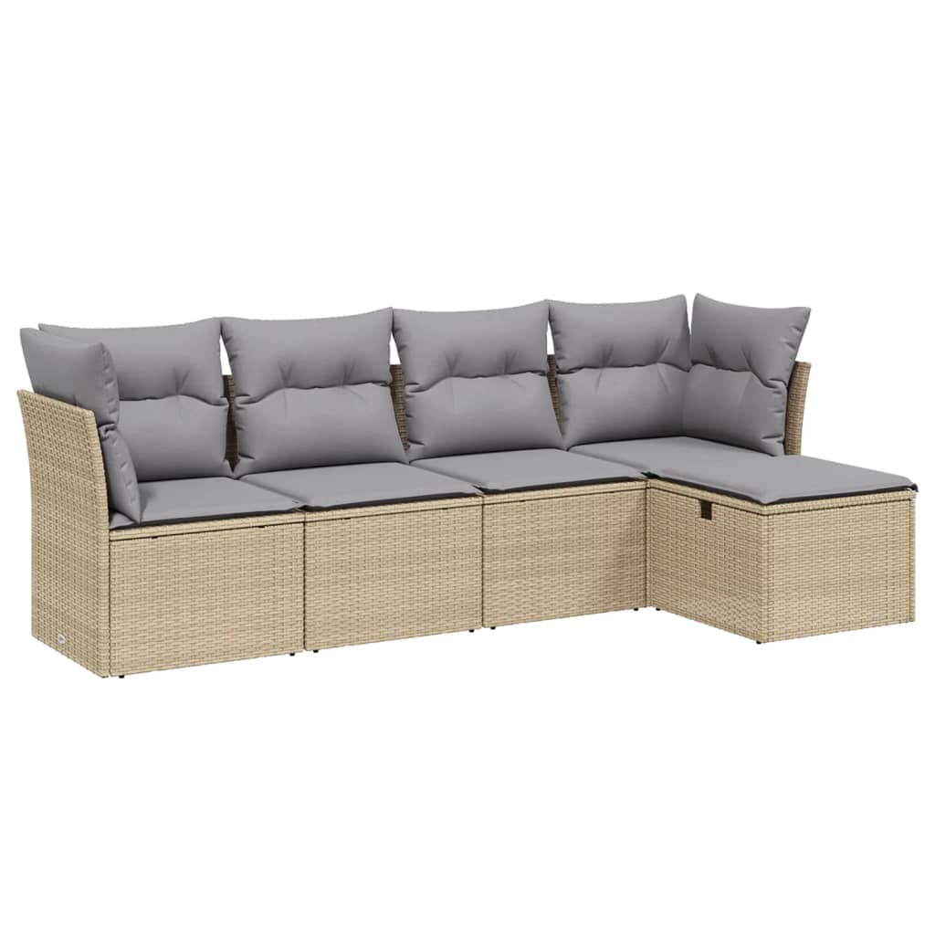 Set Divano da Giardino 5 pz con Cuscini Beige Misto Polyrattan - homemem39