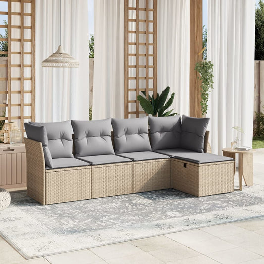 Set Divano da Giardino 5 pz con Cuscini Beige Misto Polyrattan - homemem39