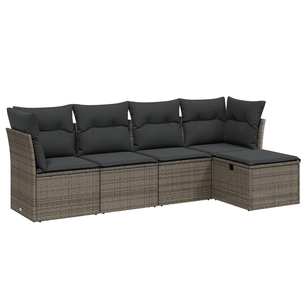 Set Divano da Giardino 5 pz con Cuscini Grigio in Polyrattan | homemem39