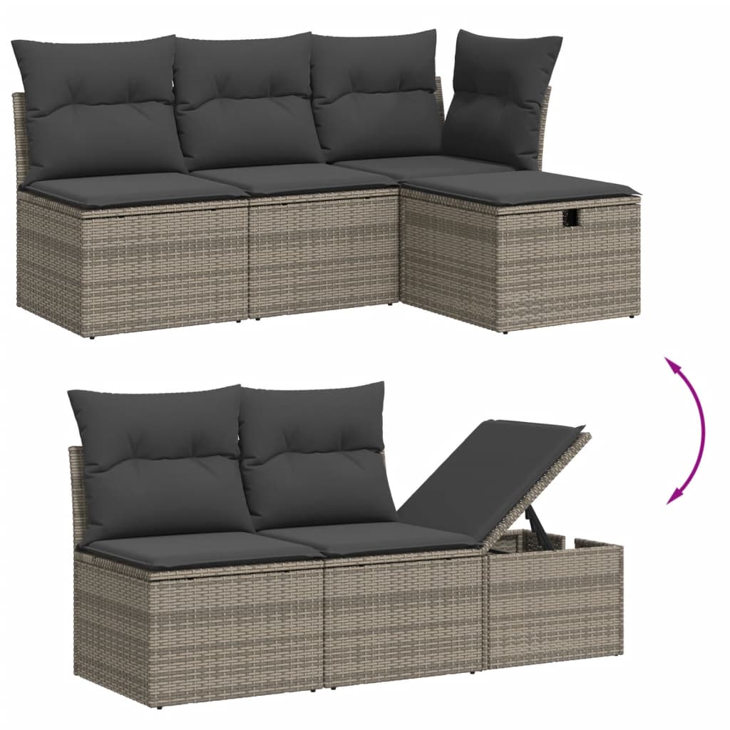 Set Divano da Giardino 5 pz con Cuscini Grigio in Polyrattan | homemem39