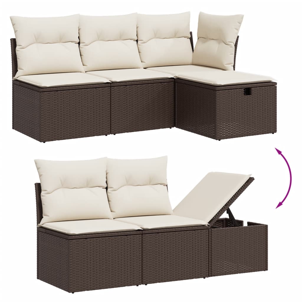 Set Divano da Giardino 5 pz con Cuscini Marrone in Polyrattan - homemem39