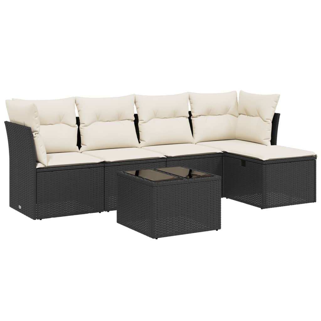 Set Divano da Giardino 6 pz con Cuscini Nero in Polyrattan - homemem39